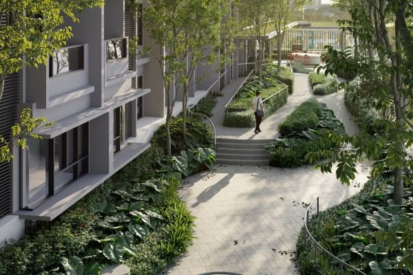 Artist's impression of The Lighthauz landscaped garden walkway