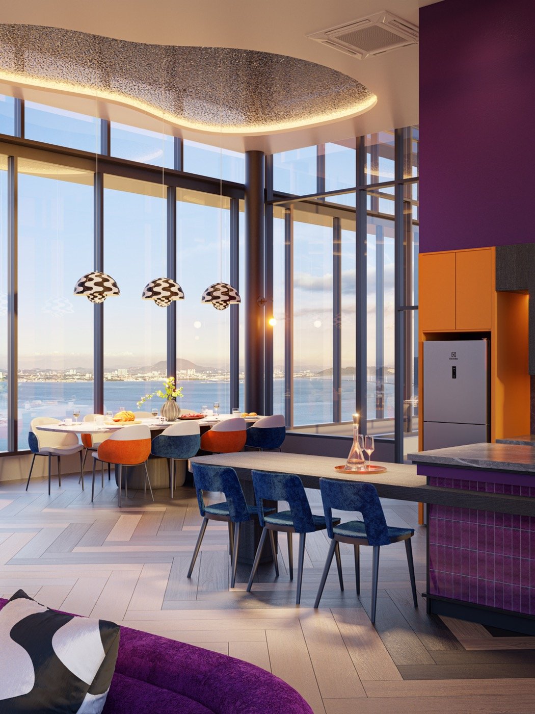 Artist's impression of The Lighthauz sky lounge dining area with sea views