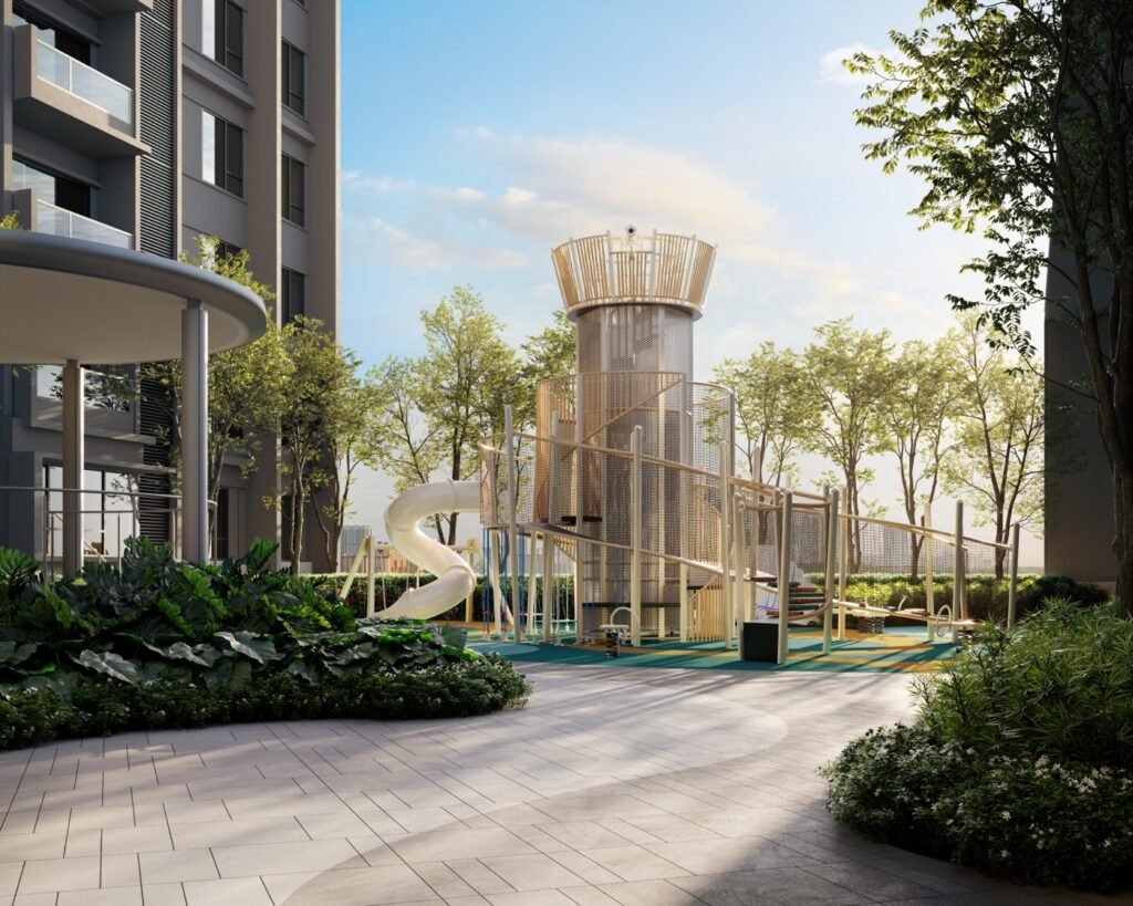 Artist's impression of The Lighthauz children's playground and landscaped deck