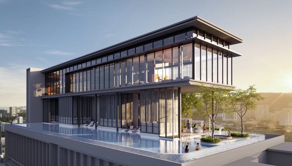 Artist's impression of The Lighthauz rooftop sky pool and pavilion, Gelugor, Penang