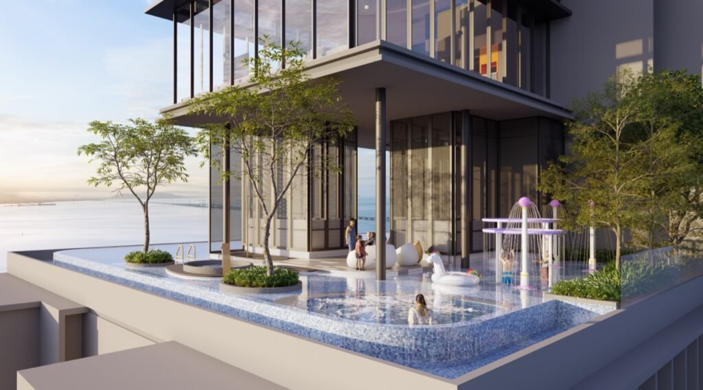 Artist's impression of The Lighthauz wading pool and play deck with sea views